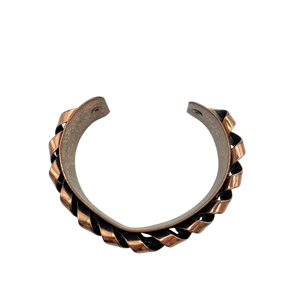 Vintage Copper & Black Woven Chain Cuff Bracelet Adjustable Boho Chic Statement