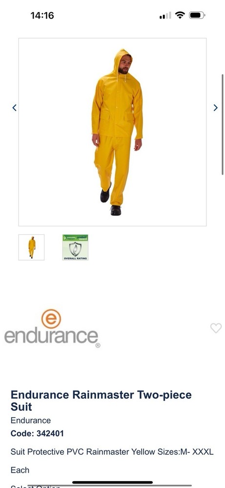 Endurance Rainmaster Two-piece Suit ,Yellow, Large