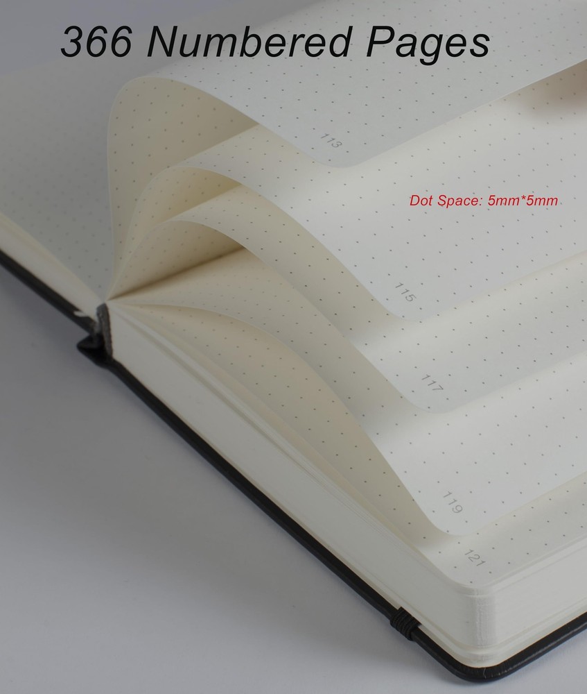 Thick Bullet Notebook with 366 Numbered Pages, A5 Dotted Journal for Writing ...