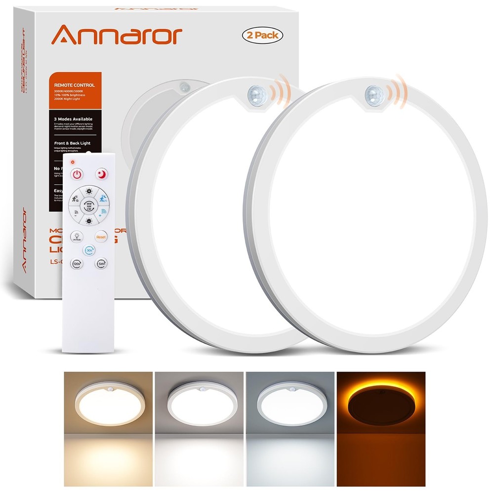 2Pack Motion Sensor Ceiling Light with Remote, Night Light 2000K, 8.7 Inch Wi...