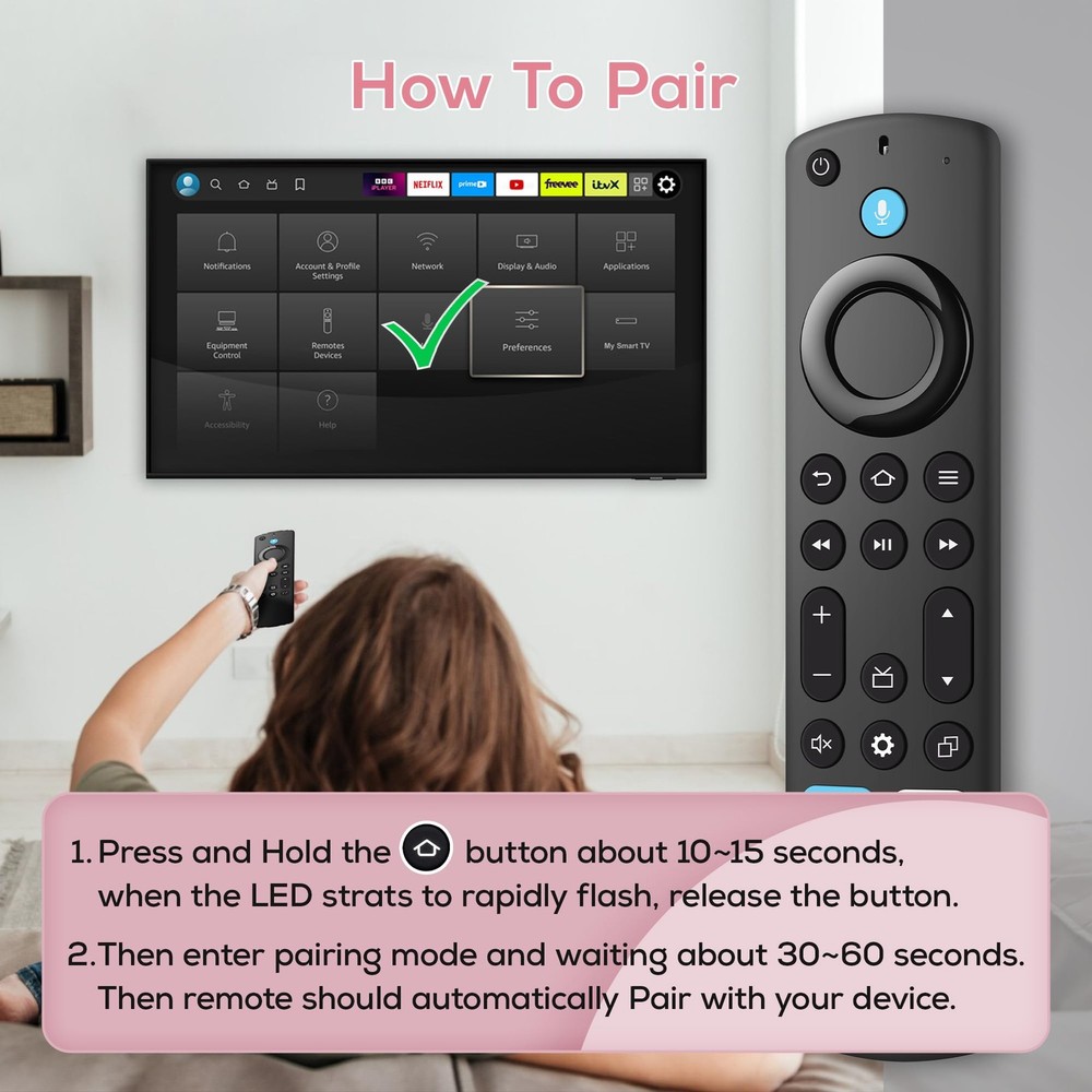 Replacement Voice Remote Control for Fire Series, TV Cube/Stick, Black