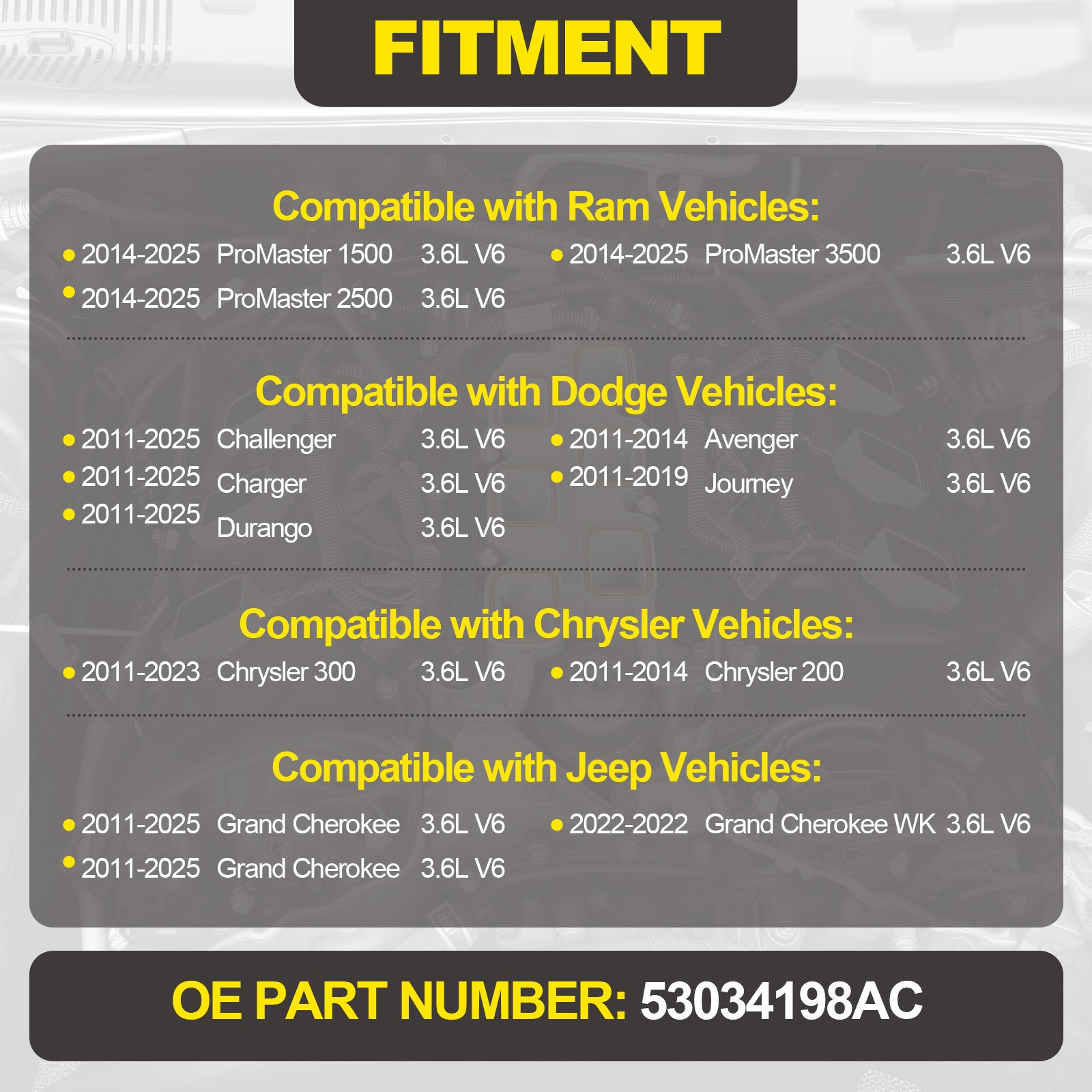53034198AC Upgraded Full Aluminum Fuel Rail For 2011-25 Dodge Jeep Chrysler 3.6L
