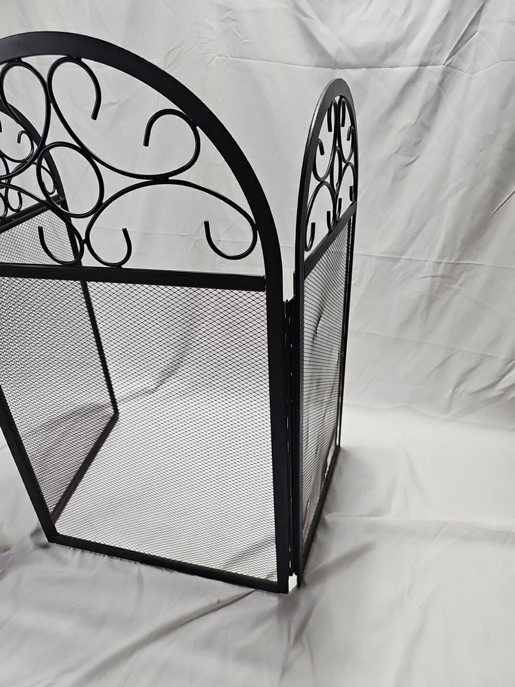 VTG Wrought Iron Decorative Fireplace Screen 3 Panel Black