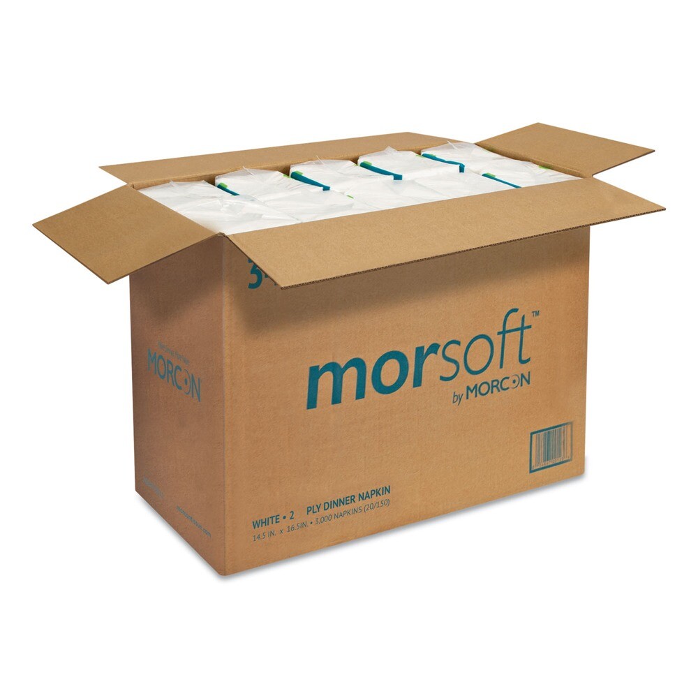 Morcon Paper 3466 Morsoft 14.5" x 16.5" 2-Ply Dinner Napkins - Wht 3,000/CT New