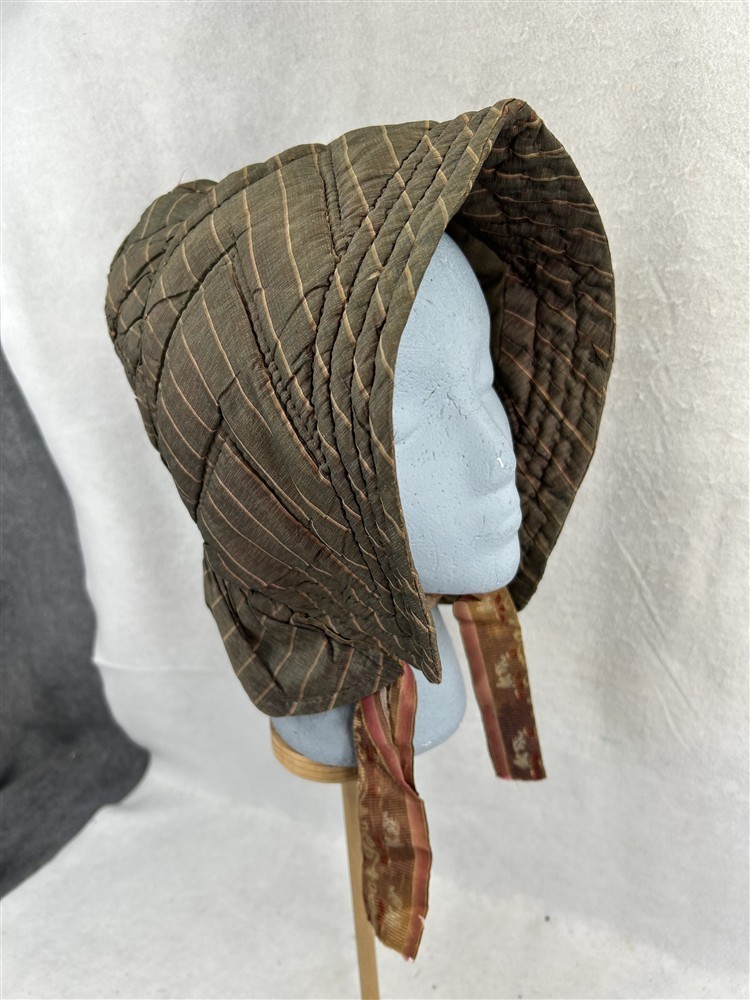 antique hat winter bonnet hand made quilted silk /homespun early 19thc best