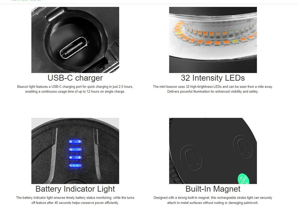 Led Wireless Recharge Flashing Rotating Amber Warning Compact Beacon Light