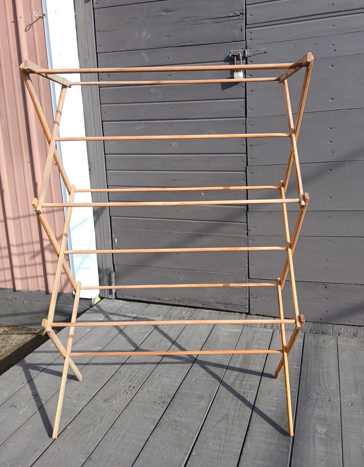 Antique Wooden Laundry Clothes Drying Rack Folding and Expandable 1930s