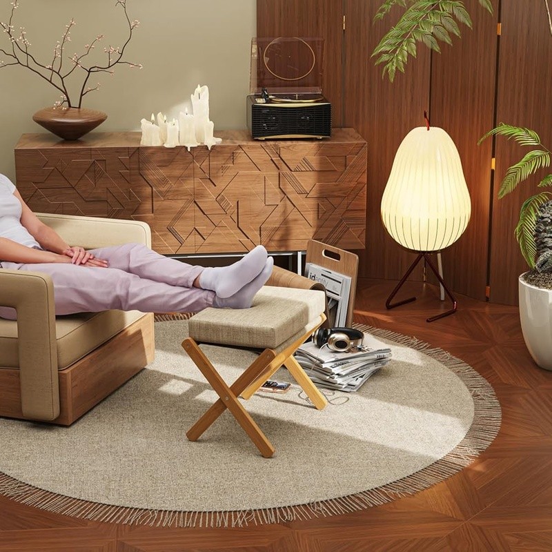 Foldable Bamboo Footrest Padded Ottoman Space Saving Foot Stool Easy Assembly US