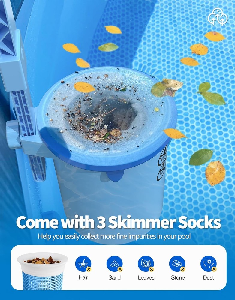 2026 above Ground Pool Surface Skimmer Come with 3 Filter Socks, Enhanced Struct