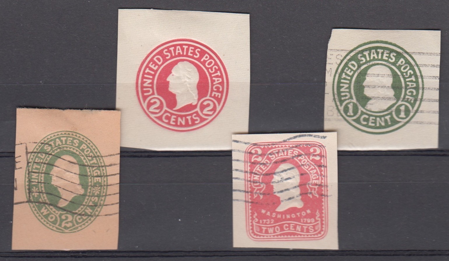 CUT SQUARES 4 PC UN-NUMBERED ONE AND TWO CENT kh77