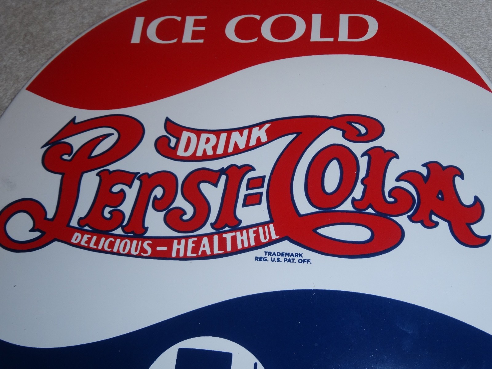 VINTAGE DRINK PEPSI COLA 5 CENTS! 11 3/4" PORCELAIN METAL SODA GASOLINE OIL SIGN