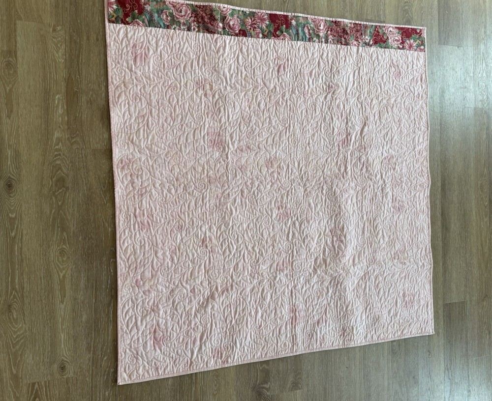 Stack n' Whack Handmade Quilt Sashed Square Blocks Cornerstone Floral Red Pink