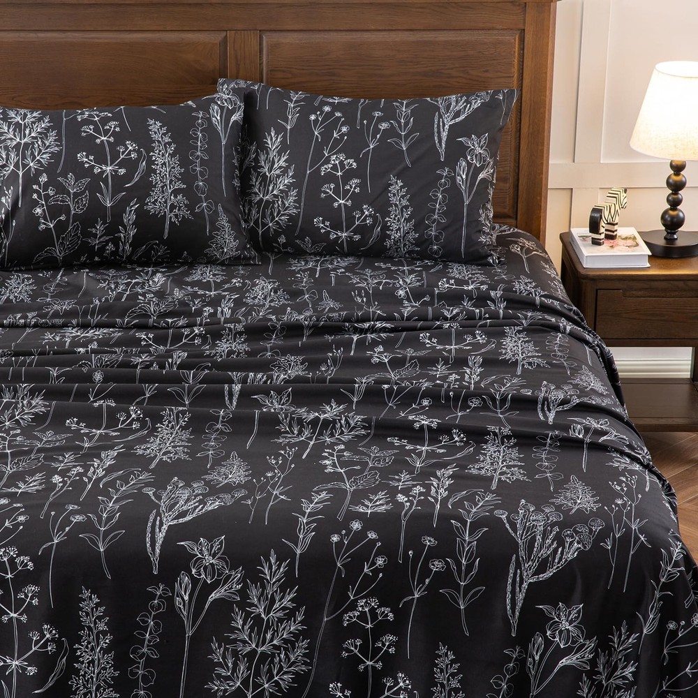 Black Sheets Queen,Deep Pocket Sheets, 1800 Thread Count Pattrn Bed Sheets So...