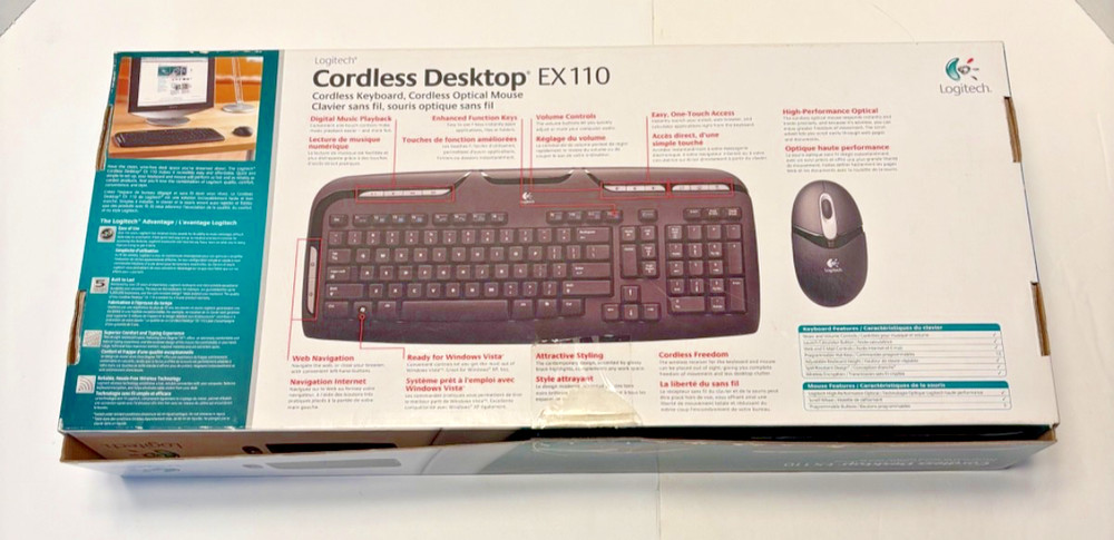 Logitech EX110 Cordless Desktop Wireless Keyboard & Optic Mouse - NEW, Open Box