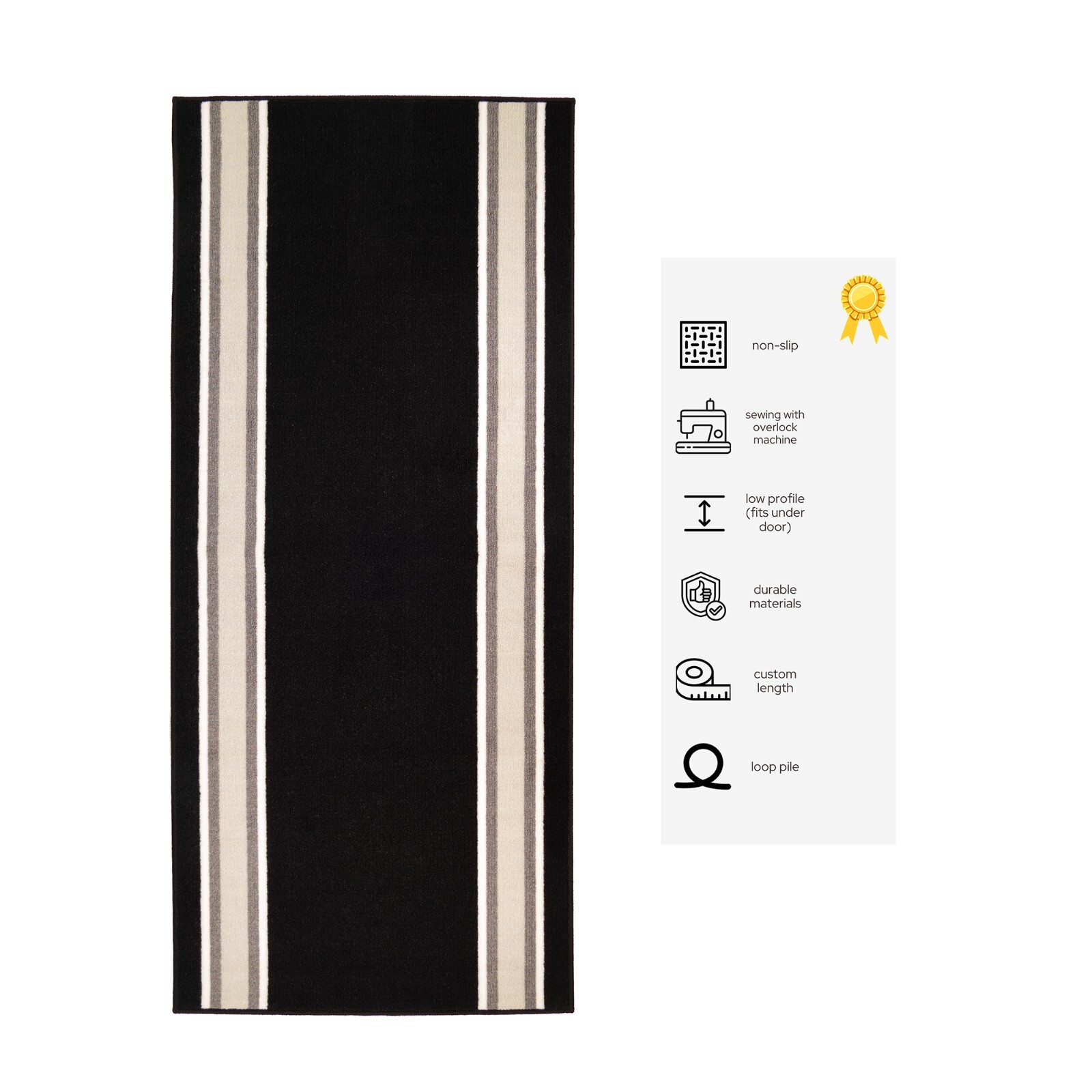 Custom Size Washable Non Slip Bordered Design Black Runner Rug 26"/30"/36" Width