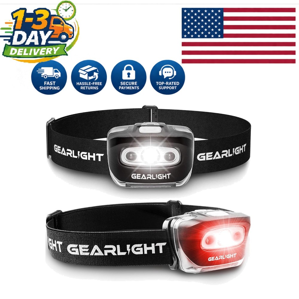 Versatile 2-Pack LED Headlamps - 200 Lumens Brightness, Battery Powered, 7 Modes