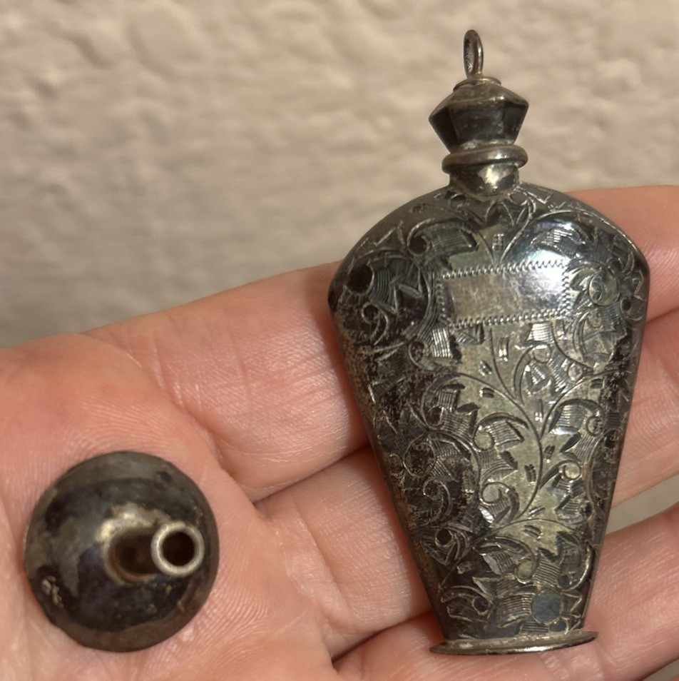 Antique Tiny Sterling Silver 950 Perfume Bottle Ornate Engraved Victorian Deco