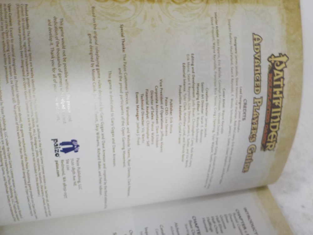 A527 Paizo Pathfinder Advanced Player's Guide Book