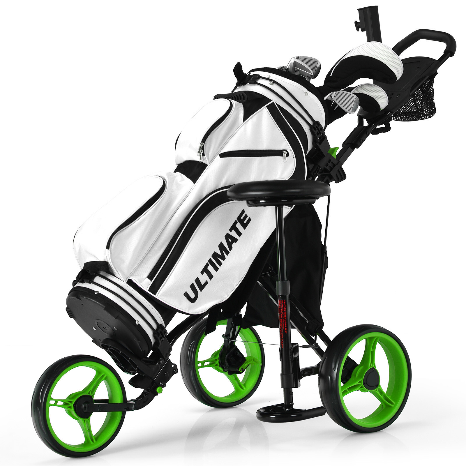 Goplus Folding 3 Wheels Golf Push Cart with Seat Scoreboard Adjustable Handle