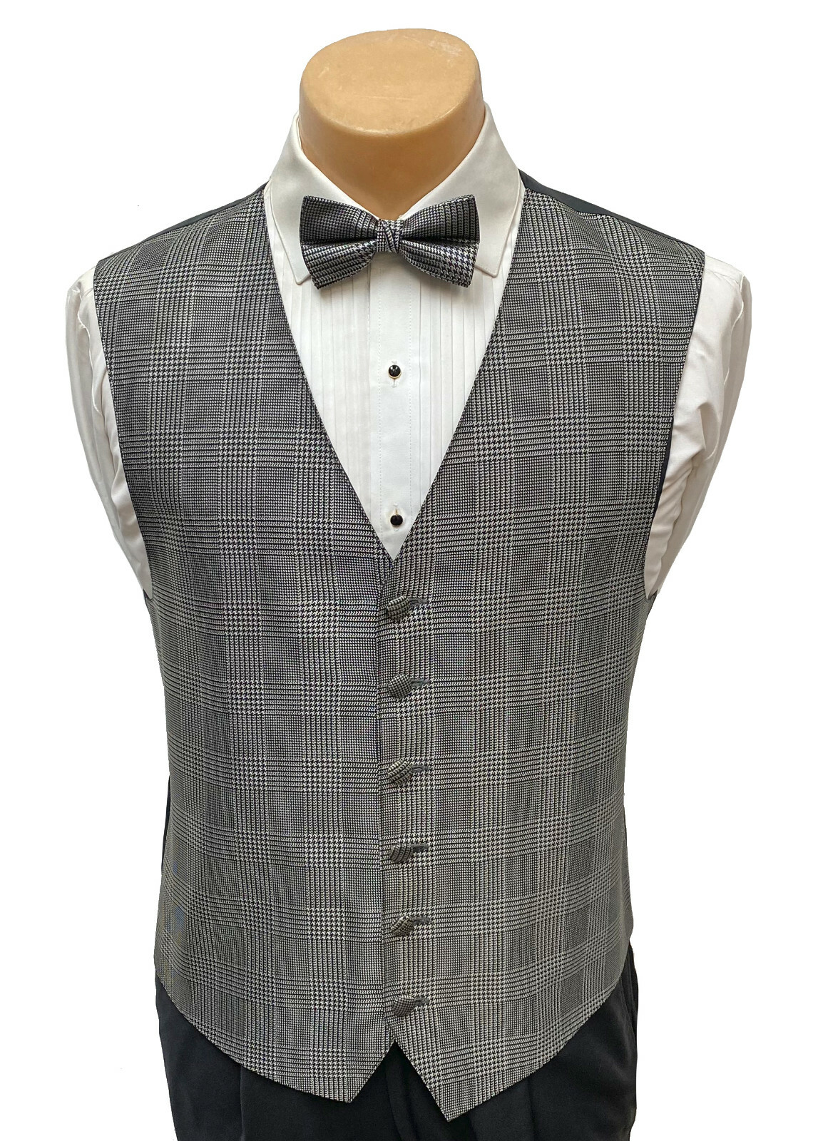Men's Chaps Black and Silver Tuxedo Vest & Bow Tie Wedding Groom Prom Mason