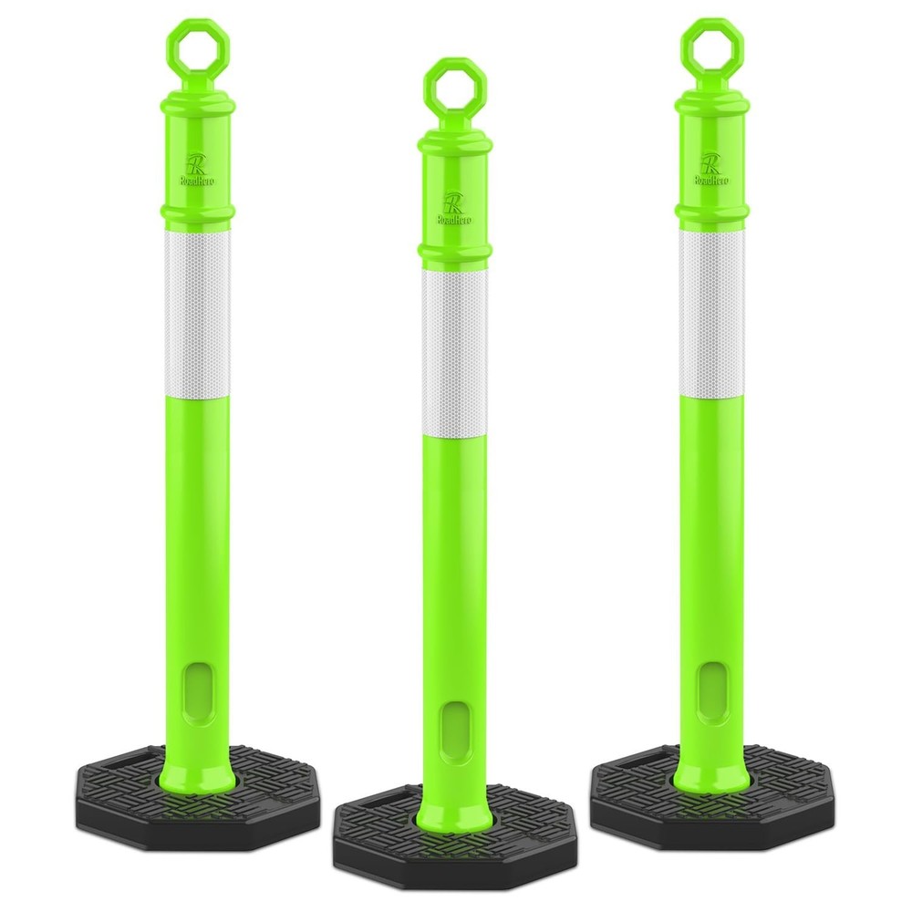 45 Inch 3 Pack Delineator Post with Base, Lime Green Traffic Delineator Posts...