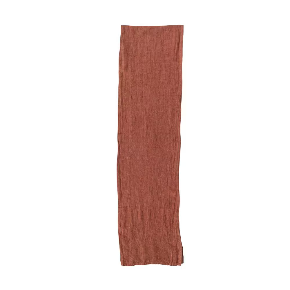 14 In. W X 108 In. L Orange Rust Solid Stonewashed Linen Table Runner