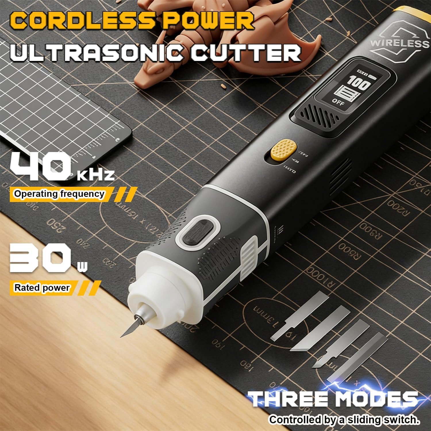 Wireless Ultrasonic Cutter, 40kHz Vibration & 2 Cutting Modes, Includes 50 Repla