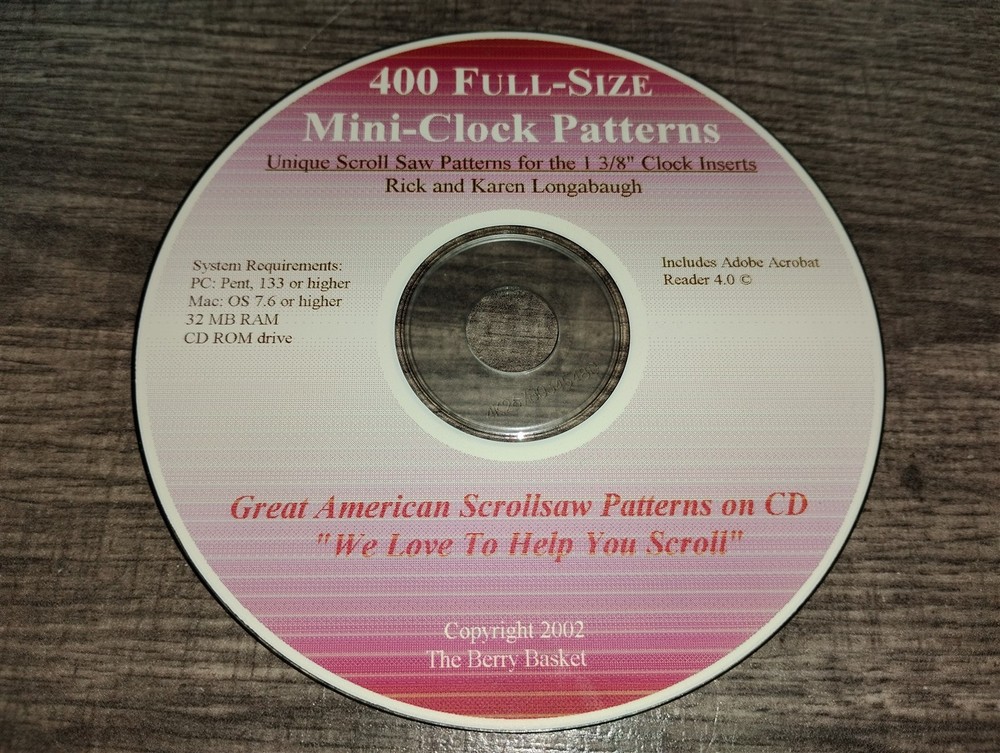 400 Full-Size Mini-Clock Patterns PC CD-ROM 2002 The Berry Basket PDF Collection