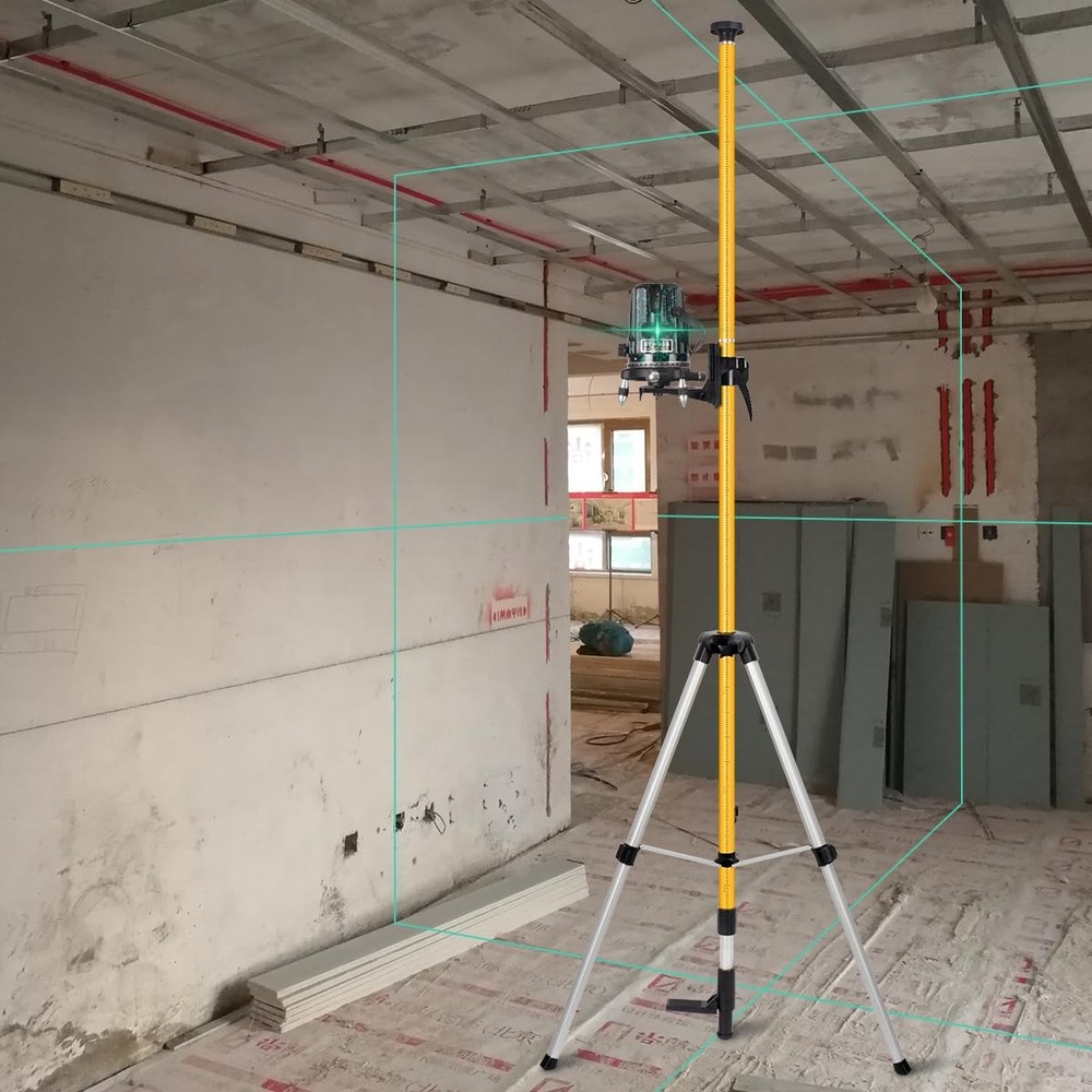 Fancyall Laser Level Pole with Tripod, Telescoping 4.2m, Yellow