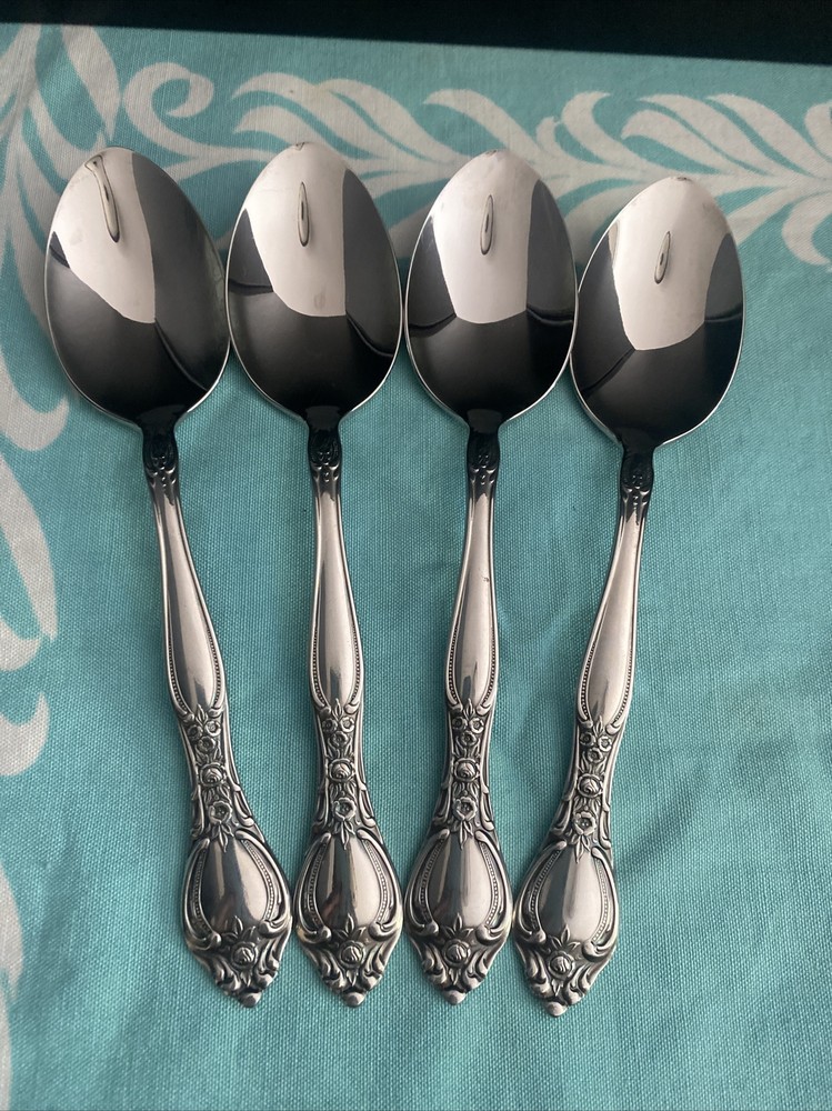 4 Oneida West Bend AFFECTION Stainless USA Glossy Dinner Spoons Flatware