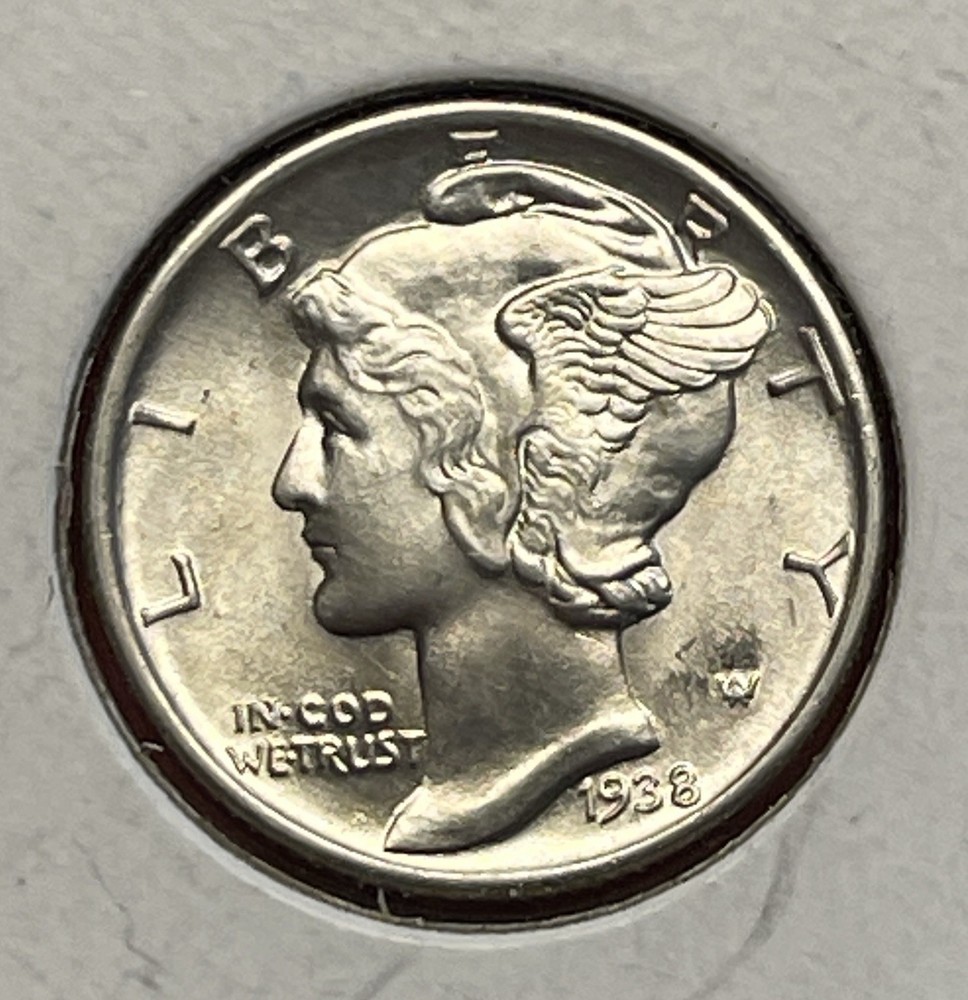 1938 P Mercury Silver Dime, Gem Uncirculated, FSB.