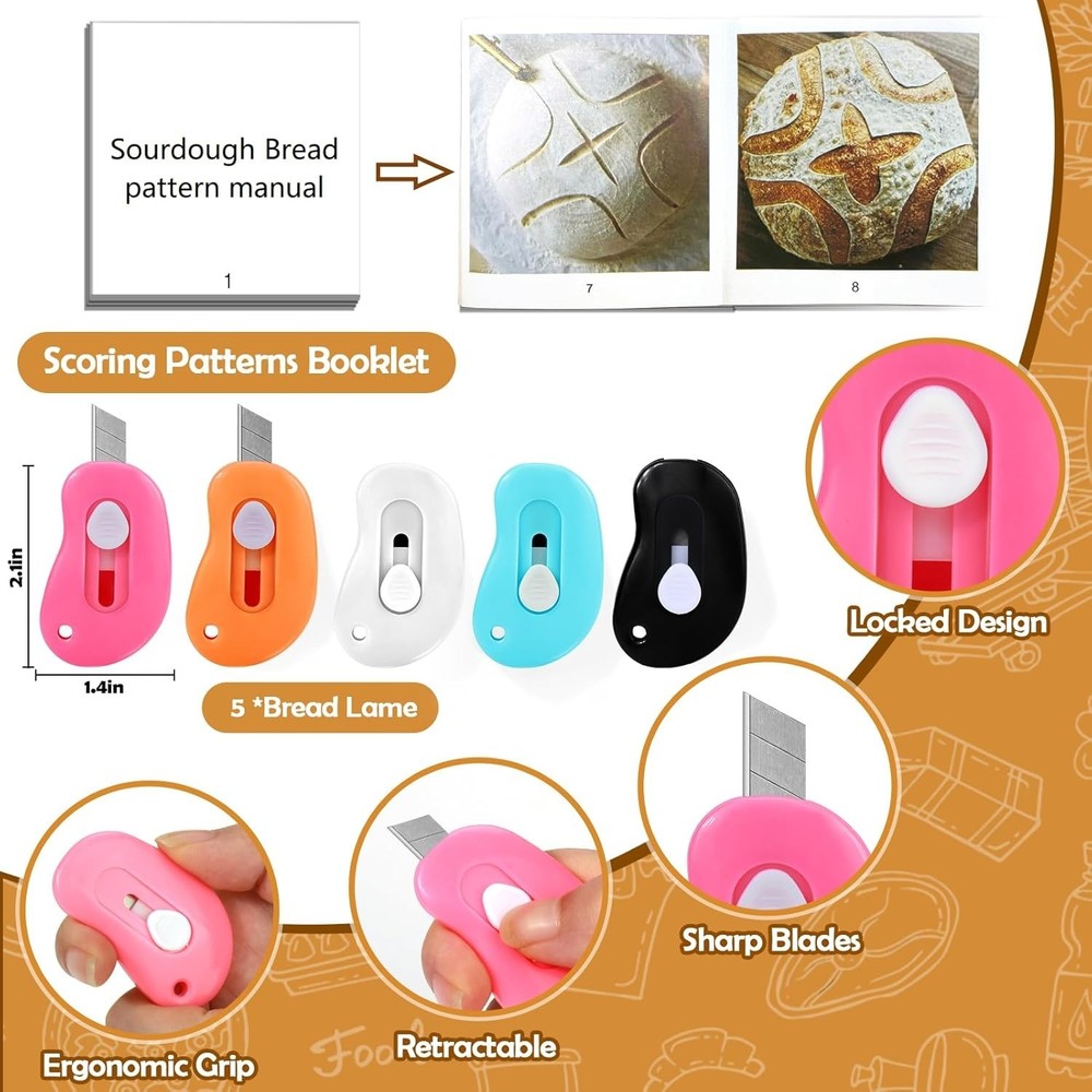 Ultimate Sourdough Scoring Tools - 5 Durable Bread Lames with Patterns Booklet