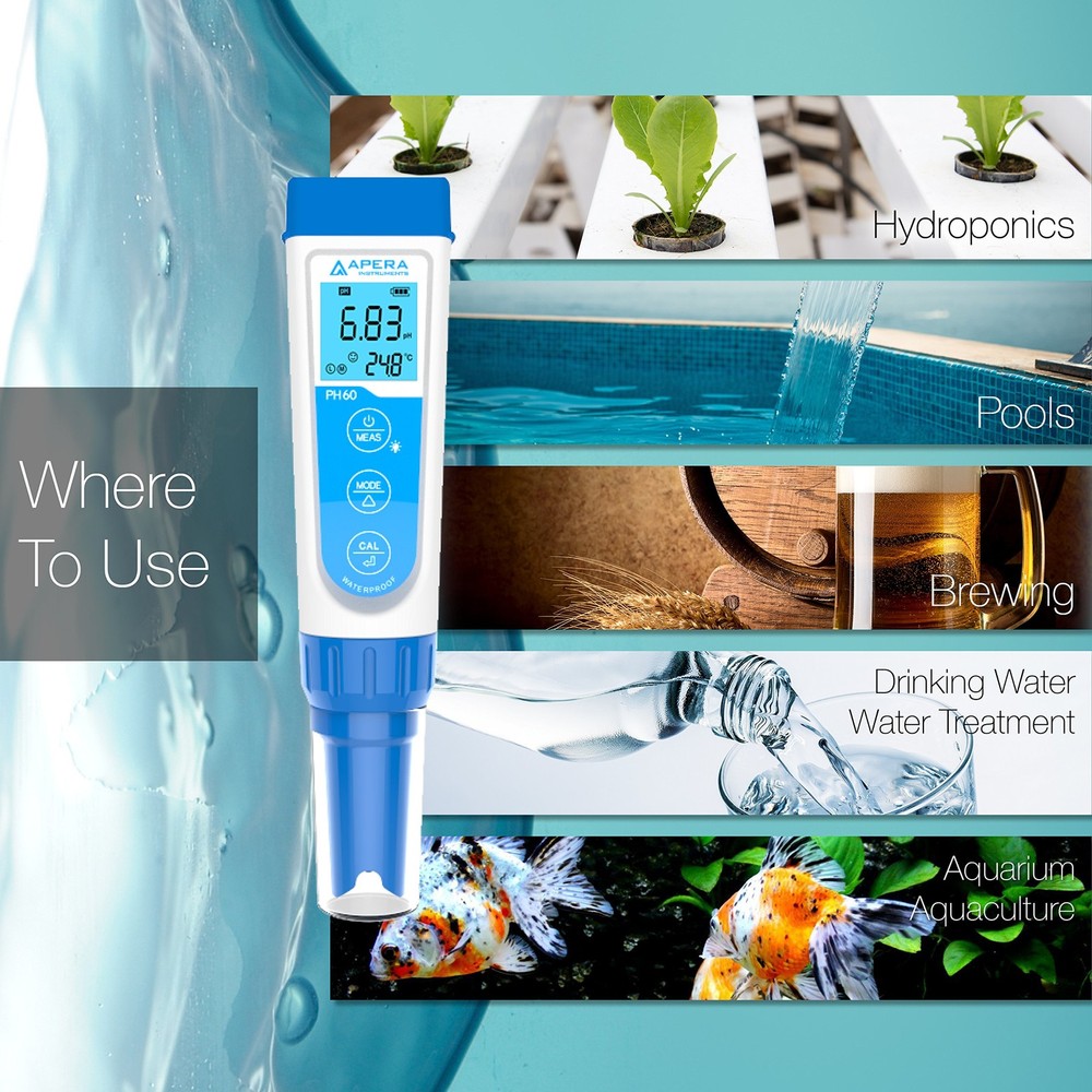 AI311 Series PH60 Waterproof pH Pocket Tester Kit, Replaceable Probe, ±0.01 pH A