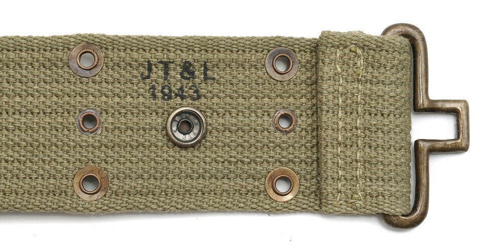 WW2 U.S. M1936 Pistol Belt LT OD marked JT&L 1943 will fit 25"- 45" waist