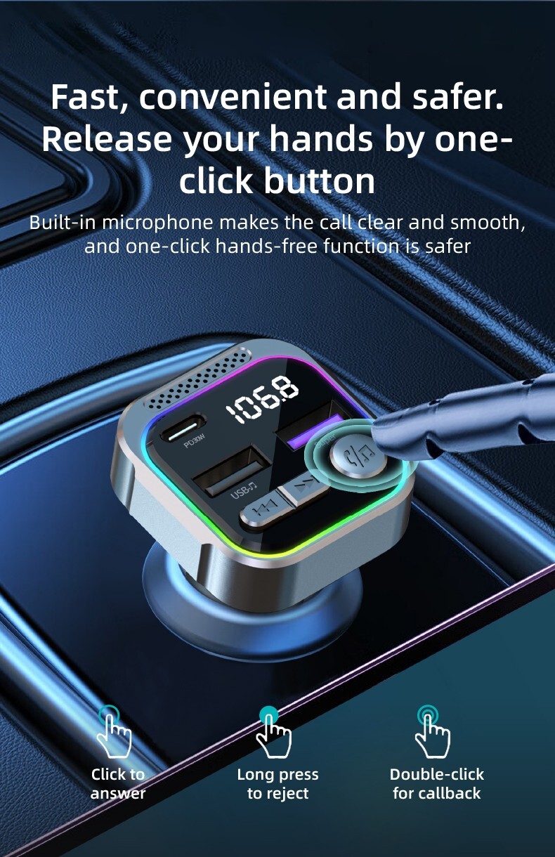 Car Bluetooth Transmitter & 30W Car charger dual port C & USB