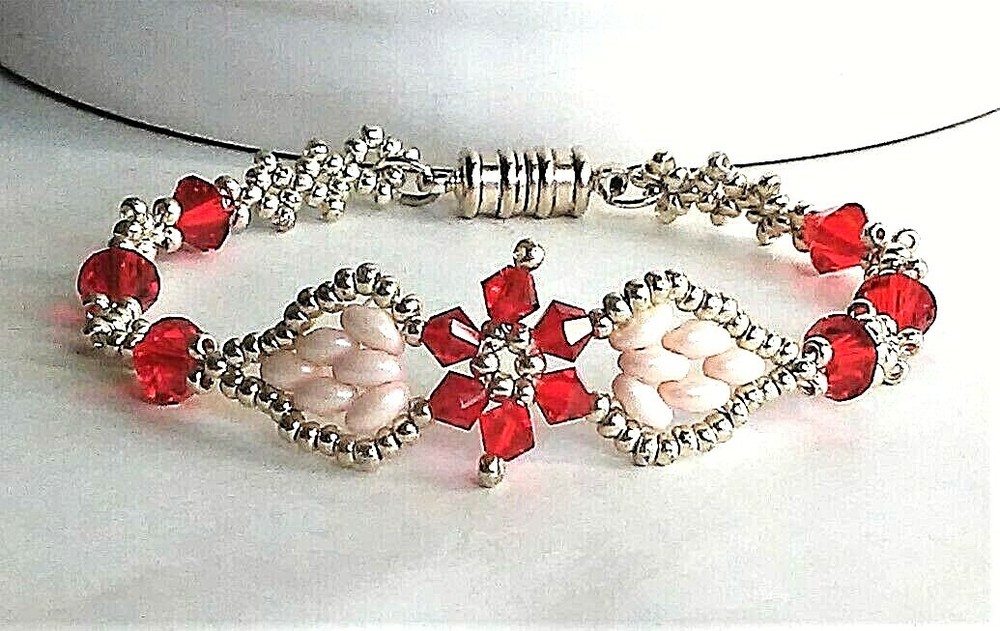 Handmade Red Crystal Double Leaves Magnetic Bracelet