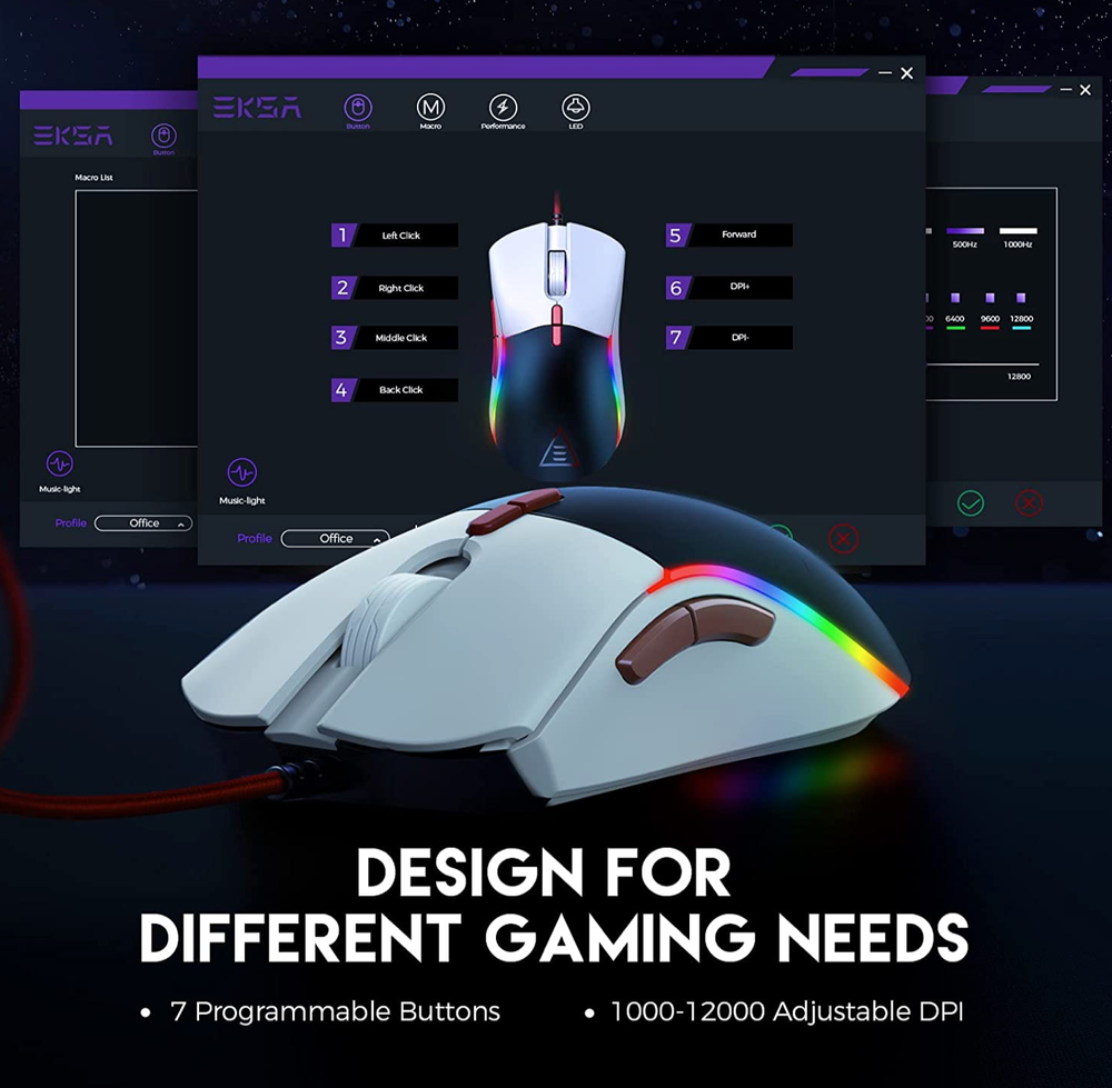 EKSA Gaming Mouse, Customizable Black & White Computer Mouse, Ergonomic Mouse