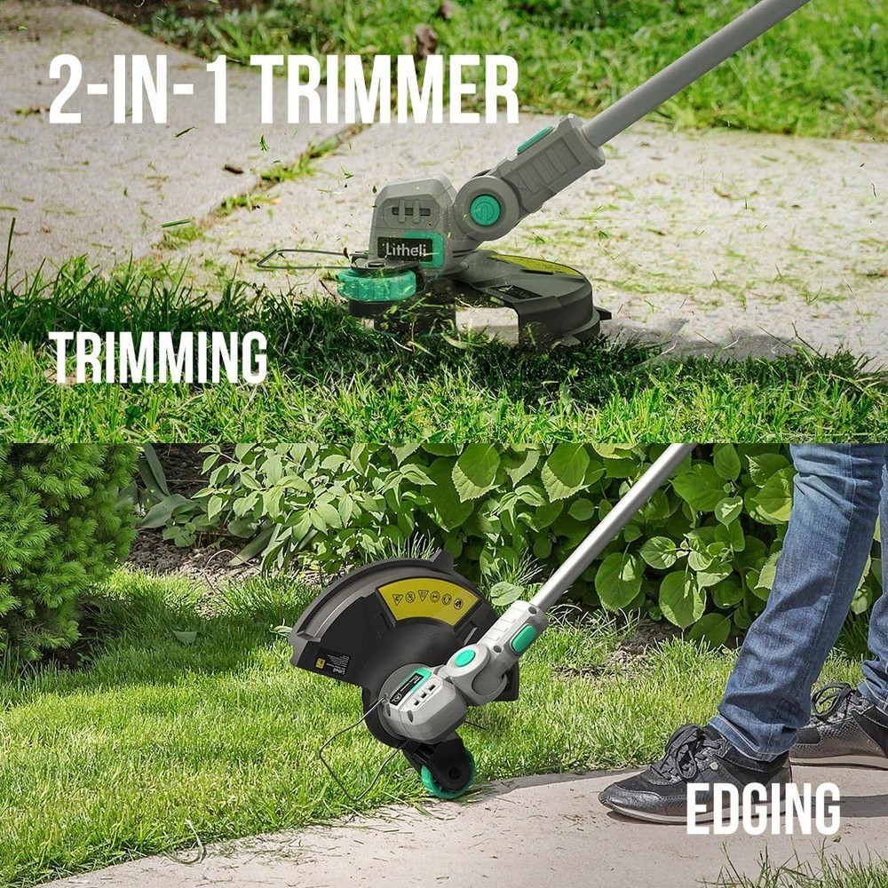 20V 12" Cordless String Trimmer/Wheeled Edger, Battery Powered Weed Wacker wi...