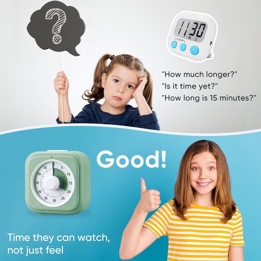 Visual Countdown Timer for Kids - 60 Minutes, Silent Operation, Portable Design