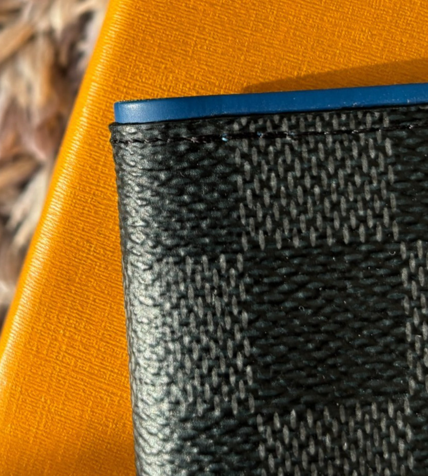 AUTH Louis Vuitton N64432 Damier Graphite Blue Edge Card Case Wallet AB LV