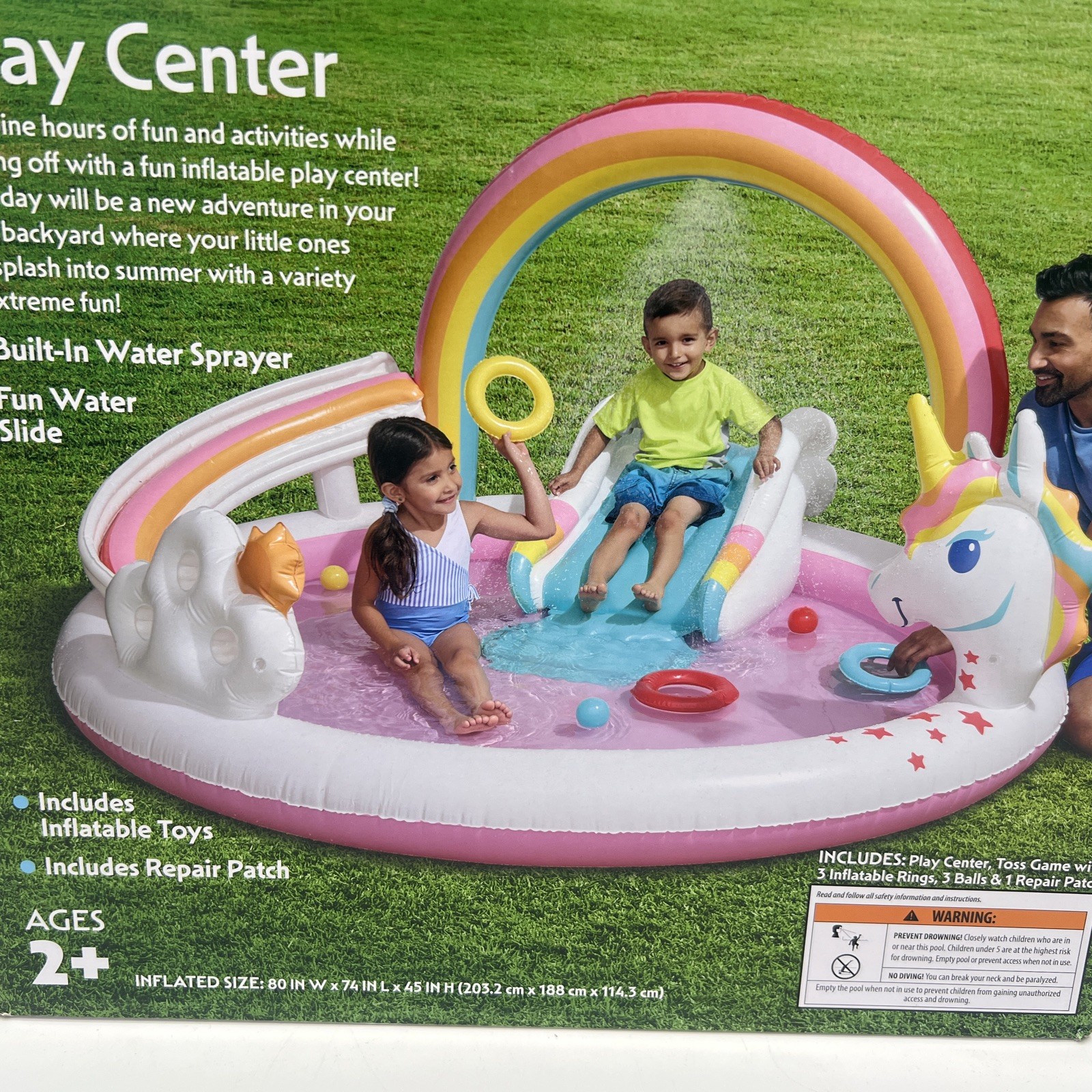 New Bluescape Rainbow Unicorn Play Center Fun Slide Pool 6ft 8in Age 2+ FreeS&H