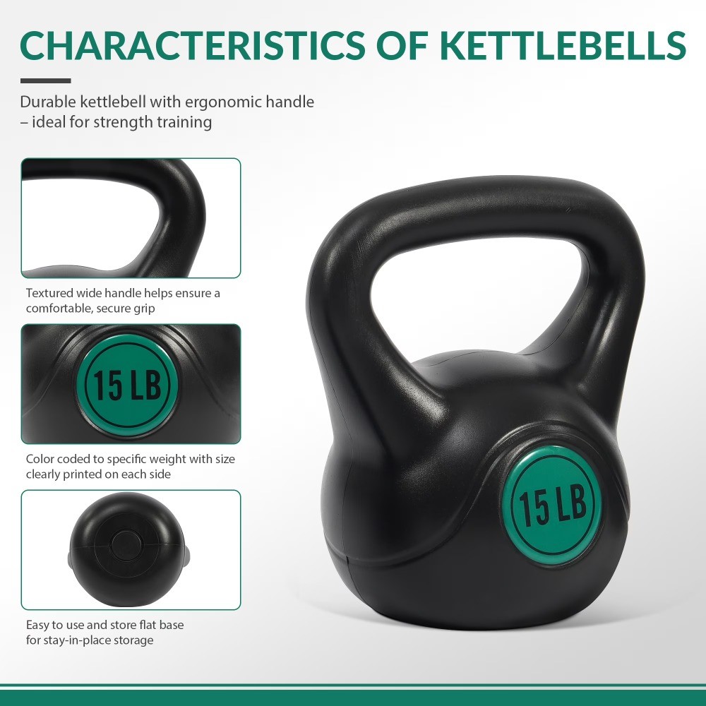 Adjustable Sand-Filled Kettlebell Set, Black, Color-Coded Yellow/Green/Blue