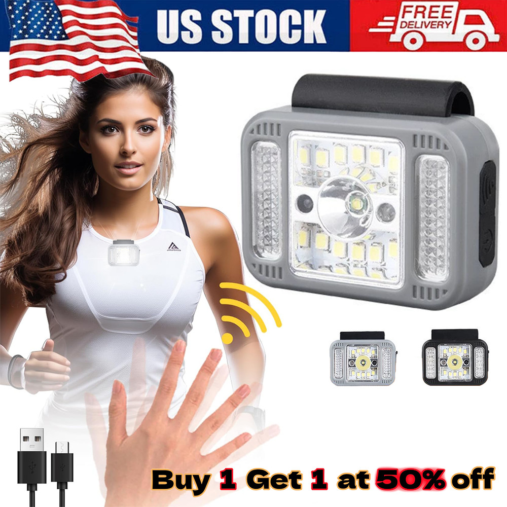 LED Running Lights Flashlight Torch USB Rechargeable Waterproof Sensor Headlight