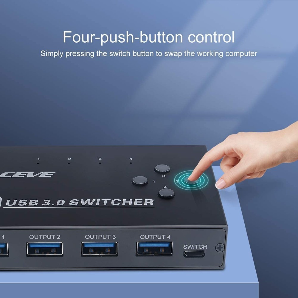 USB 3.0 Switch, USB Switcher Selector 4 Computer Sharing 4 USB Devices Printe...