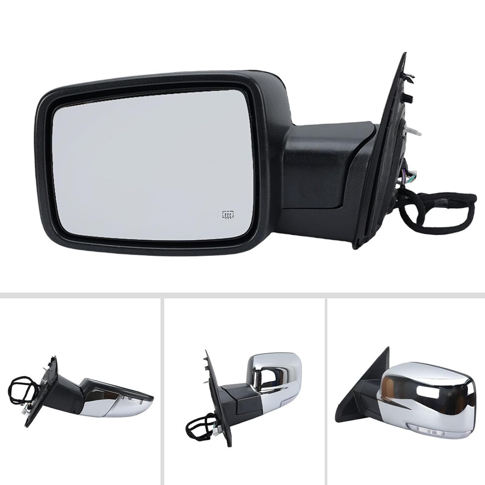 Left Side Mirror For 2013-2019 Ram 1500 Chrome Power Fold +Heated +Temper Sensor