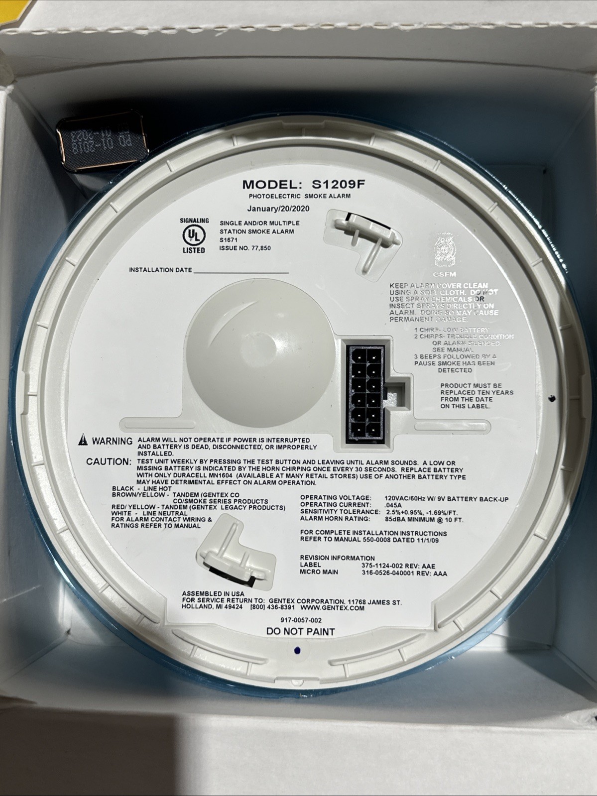 🔴NEW🔴Gentex S1209F Photoelectric Smoke Alarm w/ Battery Backup‼️