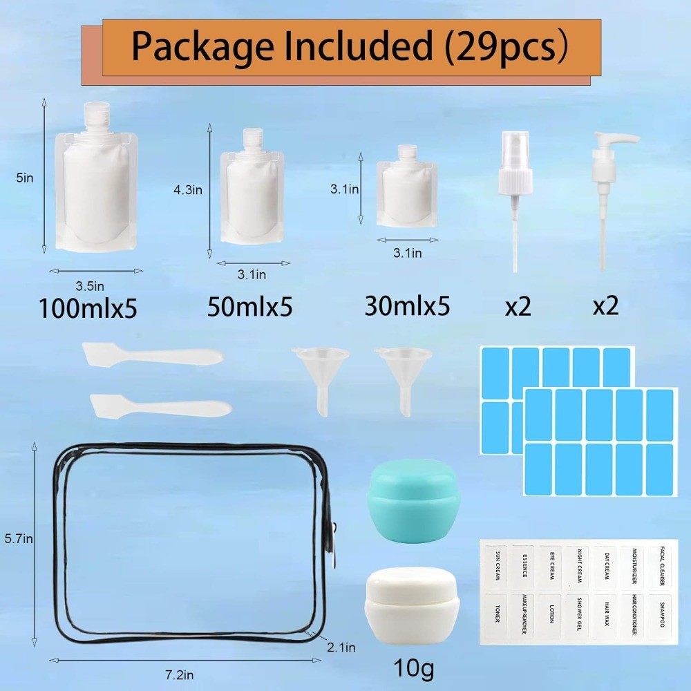 Refillable Travel Size Empty Squeeze Pouches TSA Approved Leak Proof Liquid