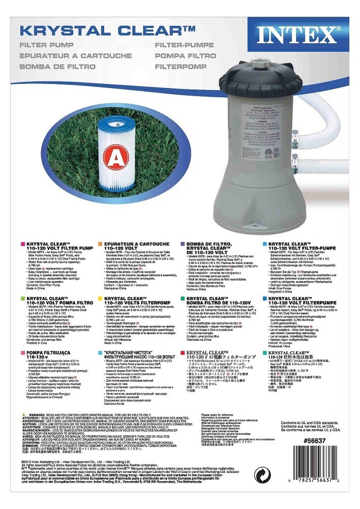 Intex 1000 GPH Gallon Per Hour Pool Filter Pump