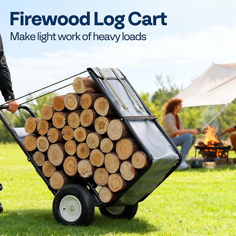 Firewood Log Cart Carrier with Rubber Wheels X-Large 300lbs Wood Mover Hauler