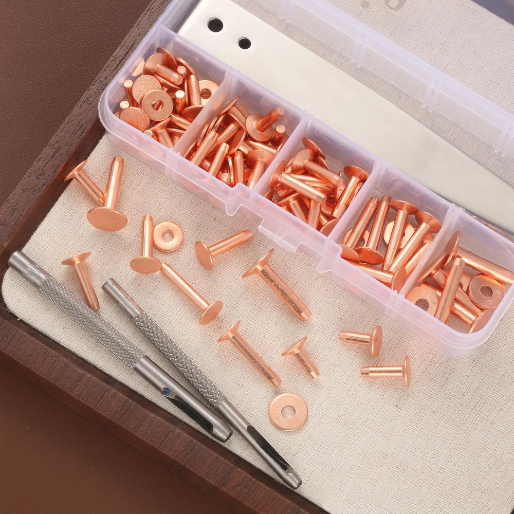 Notgia 50Sets Copper Rivets Assorted Leather Rivet Kit for Leather Working Brass